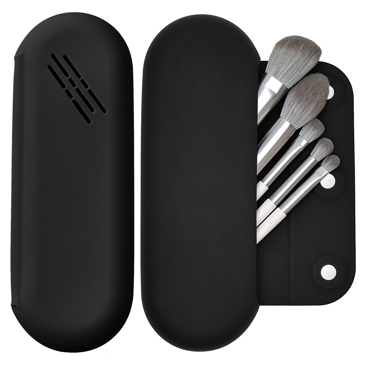 Photo 1 of LuBanOne Makeup Brush Holder Magnetic Closure Make Up Brushes Organizer Silicone Makeup Bag Travel Essentials(Black)