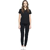 Dagacci Medical Uniform® Jogger Scrubs for Women Set – V-Neck Scrub Top & Elastic Jogger Scrub Pants for Women 8 Pockets