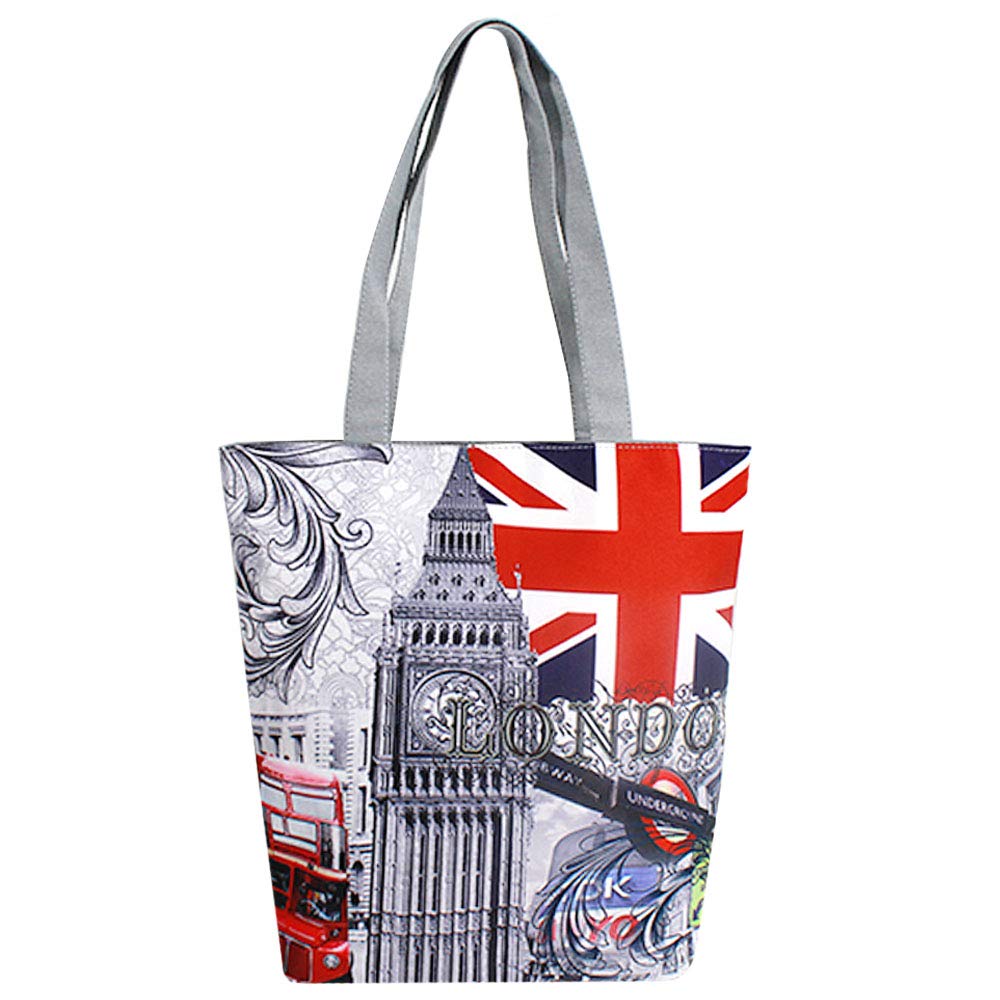LA HAUTE Canvas Tote Bags Union Jack Print Summer Beach Handbags Shoulder Bags Large Shopping Bags