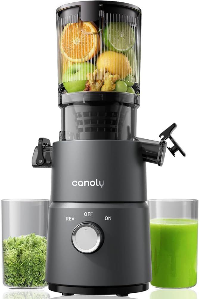 Canoly C03 Cold Press Juicer, 200W AC Motor, 4.5" Wide Feed Chute Fit Whole Vegetables &amp; Fruits, 2-In-1 Strainer(Juice &amp; Nut
