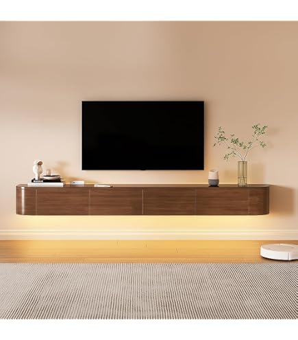 Floating TV Stand Wall Mounted TV Shelves with Door Large Storage
