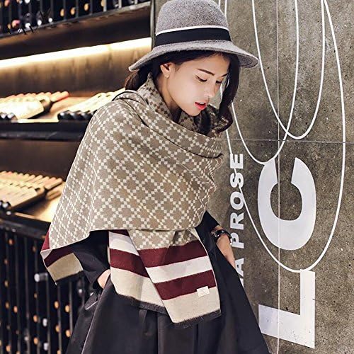 Autohome Double Faced Cashmere Tassels Scarf Autumn Winter Warm Scarve for Women - Coffee Stripe