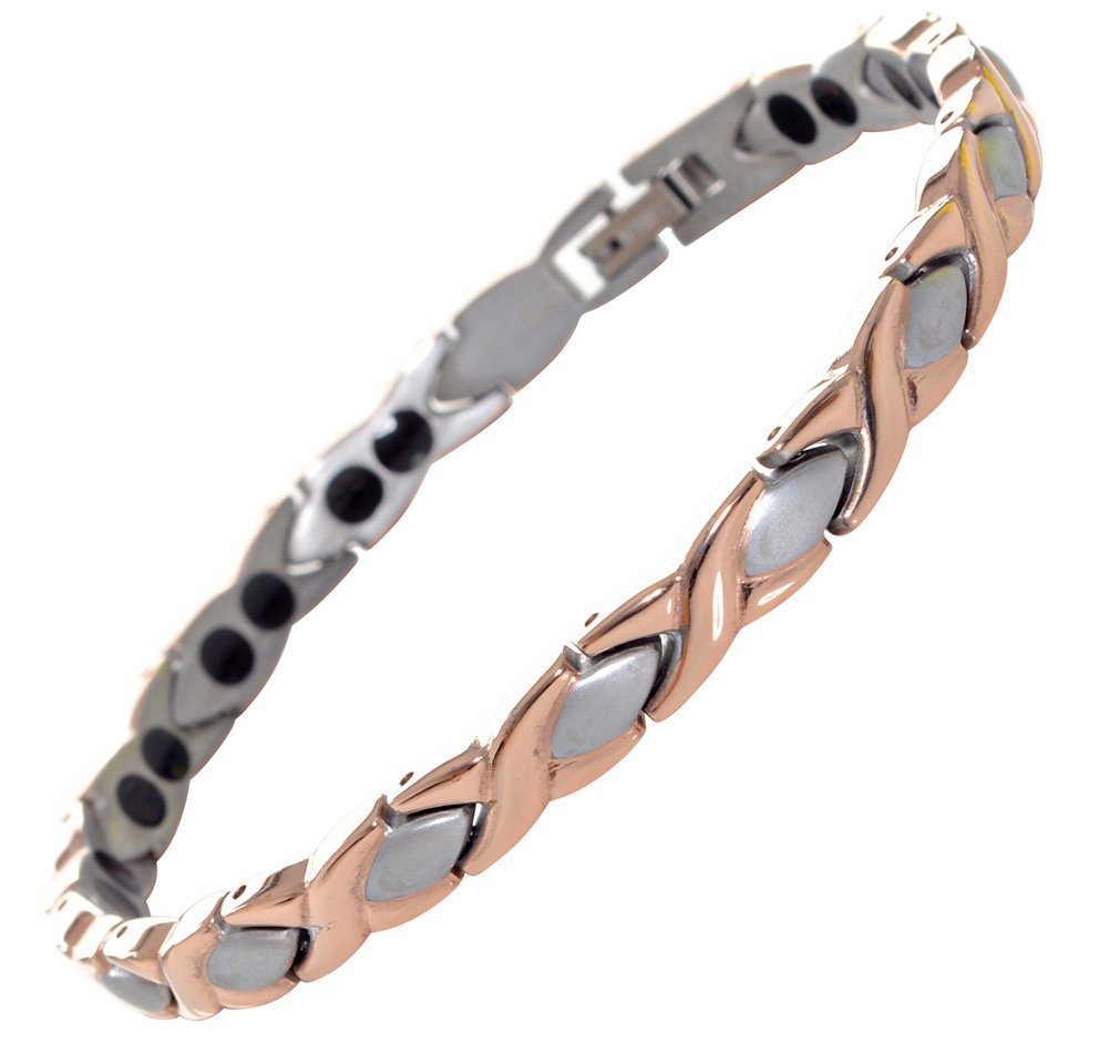 Titanium Hugs & Kisses Magnetic Bracelet in Silver and Rose Gold - Extra Strong Magnets