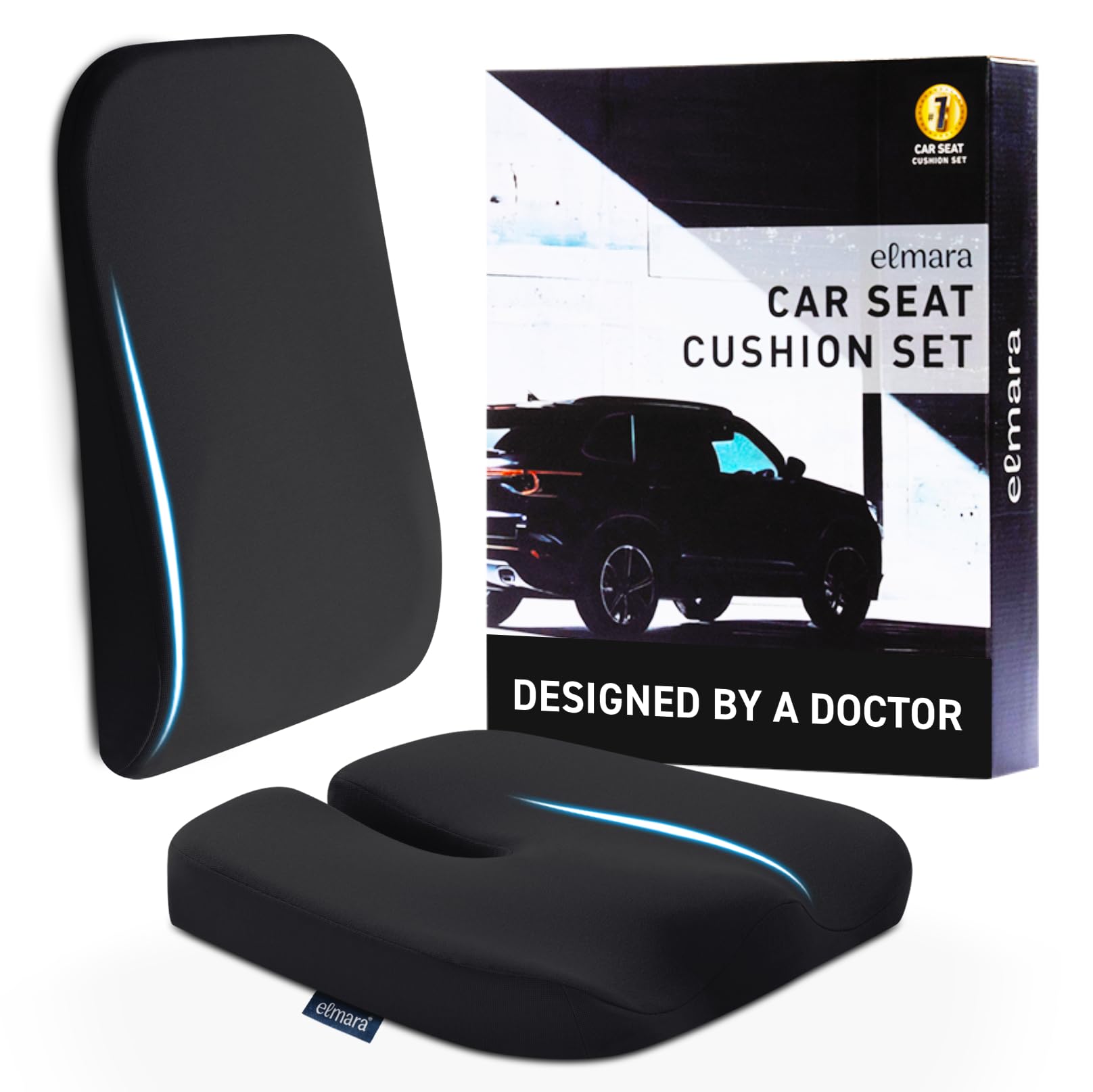 Photo 1 of Elmara Doctor-Designed Car Seat Cushions for Driving – Car Seat Back Support, Driver Seat Cushion and Back Cushion for Car, Pillow for Driving Seat – The Ultimate Comfort Solution for Cars (Black)