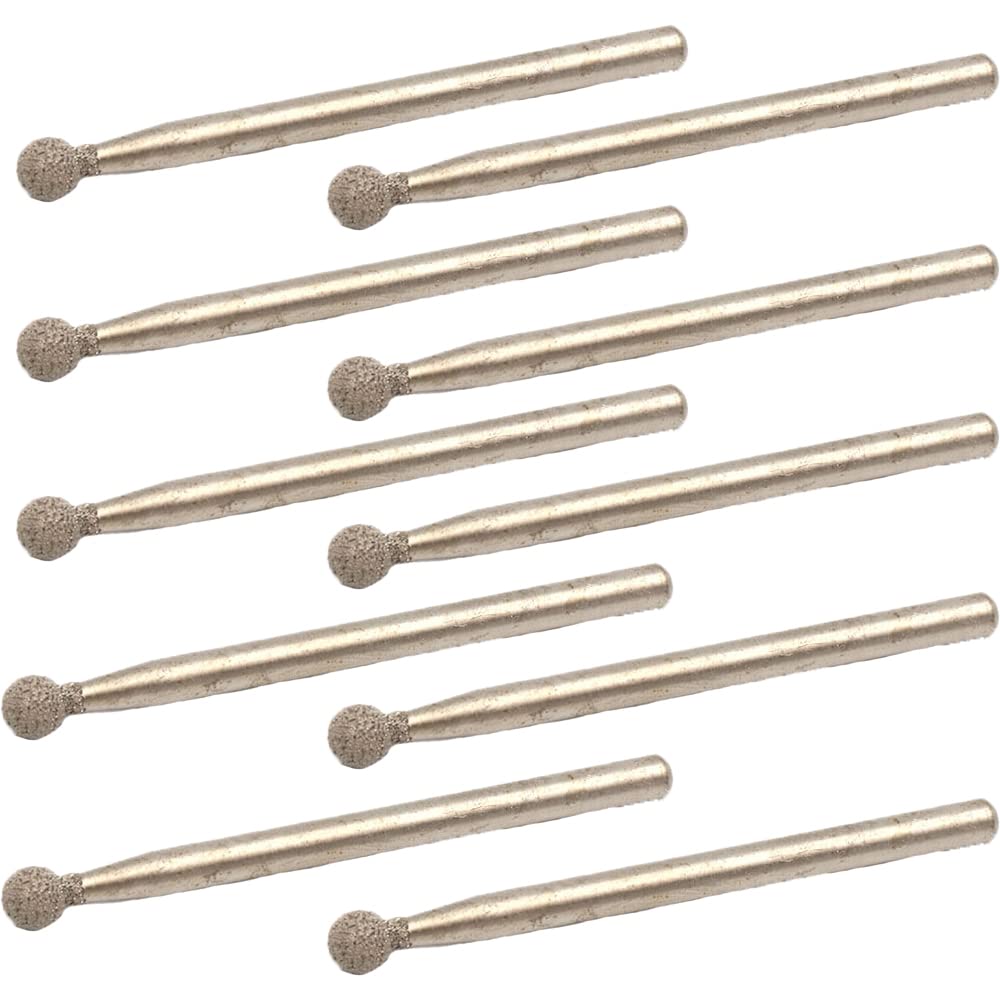 10Pcs Diamond Ball Sphere Head Drill Bits, Grinding Mounted Point Burr Bit Rotary Tools for Carving, Etching, Sanding (3x2mm)