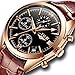 Watches for Men,Chronograph Analog Quartz Wrist Watch Waterproof Casual Luminous Sports Stop Dress Watch Fashion Leather Strap Clock Gold Black Brown