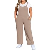 Findsweet Womens Plus Size Jumpsuit for Women Overalls Summer Casual Adjustable Strap Rompers with Pockets