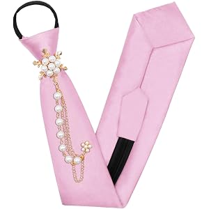 Juvzolr Zipper Ties for Women Solid Necktie with Removable Pearl Ornament | Solid Silhouette, 18.9 x 3.1 Inches, Supports Sim