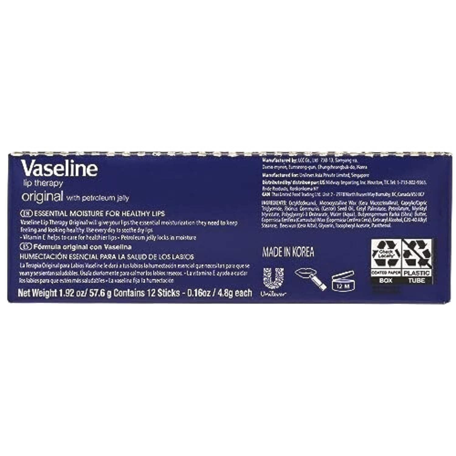 Vaseline Lip Original - 12 Pack Box