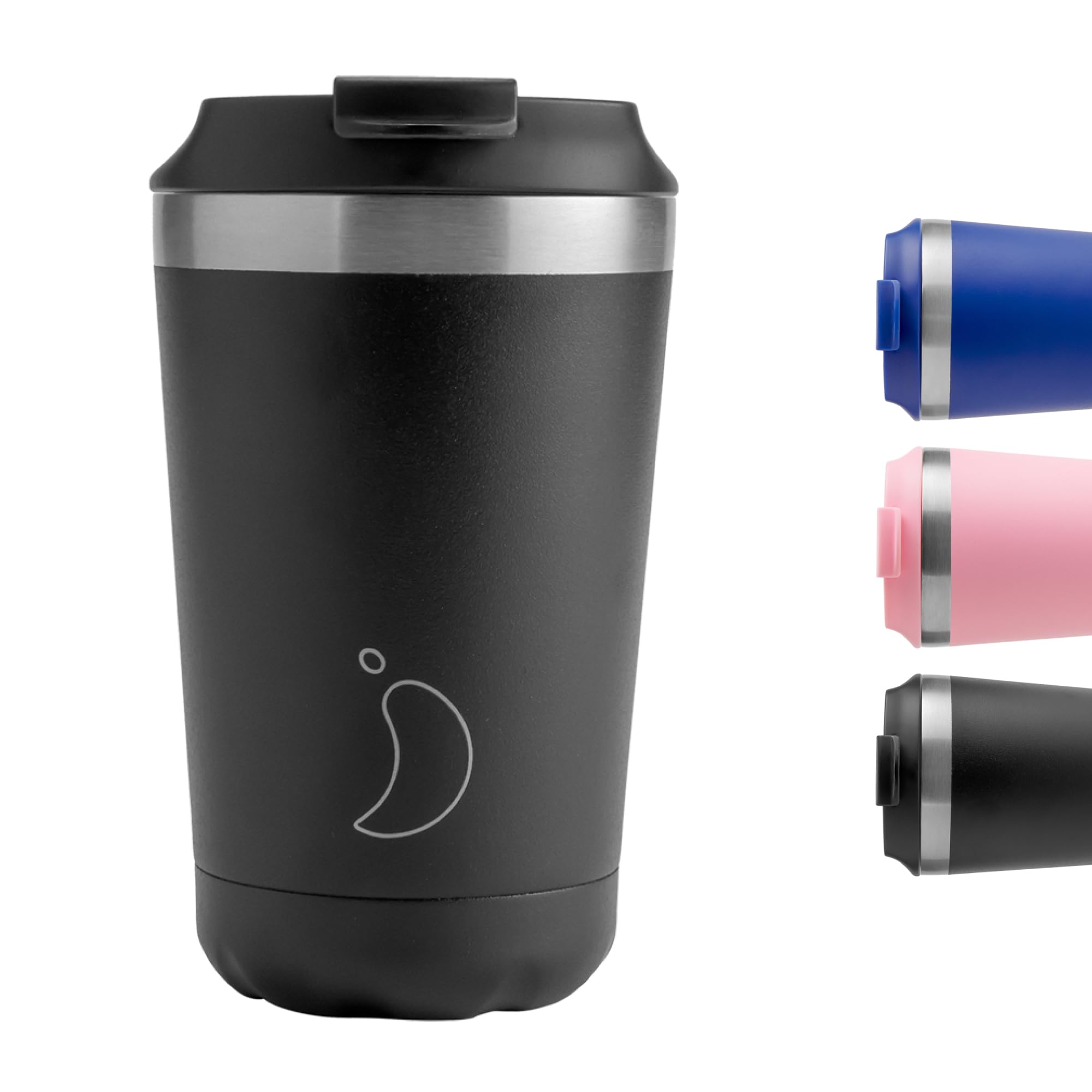 Chilly's Original Coffee Cup - Thermal Mug For Cold & Hot Drinks - Leak-Proof Travel Mug with Lid - Double Walled Vacuum Insulated Mug - Stainless Steel - Monochrome Black, 340ml