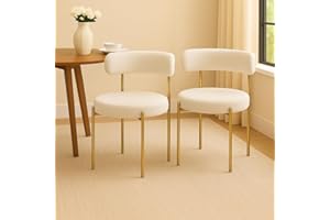 LivinVeluris Bouclé Dining Chairs Set of 4, Modern Upholstered Kitchen Chairs with Round Curved Backrest & Metal Legs, Mid-Ce