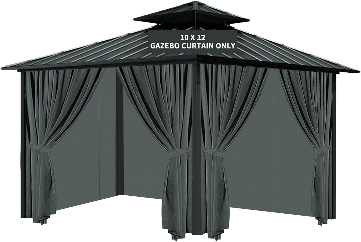 Outdoor Curtains - Gazebo Universal Replacement Privacy Curtain, 10'X12' Gazebo Curtains Outdoor Waterproof, 4-Panels Sidewall Curtains with Zipper for Patio, Garden and Backyard (Only Curtains, 10'x12', Grey)