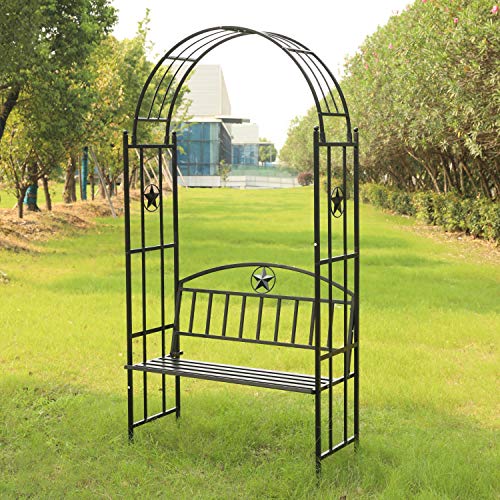 Peachtree Press Inc Garden Pergola Trellis Arbor with Bench 7'5''H x3'7''W Metal Arch Arbour for Climbing Plant Outdoor Garden Patio