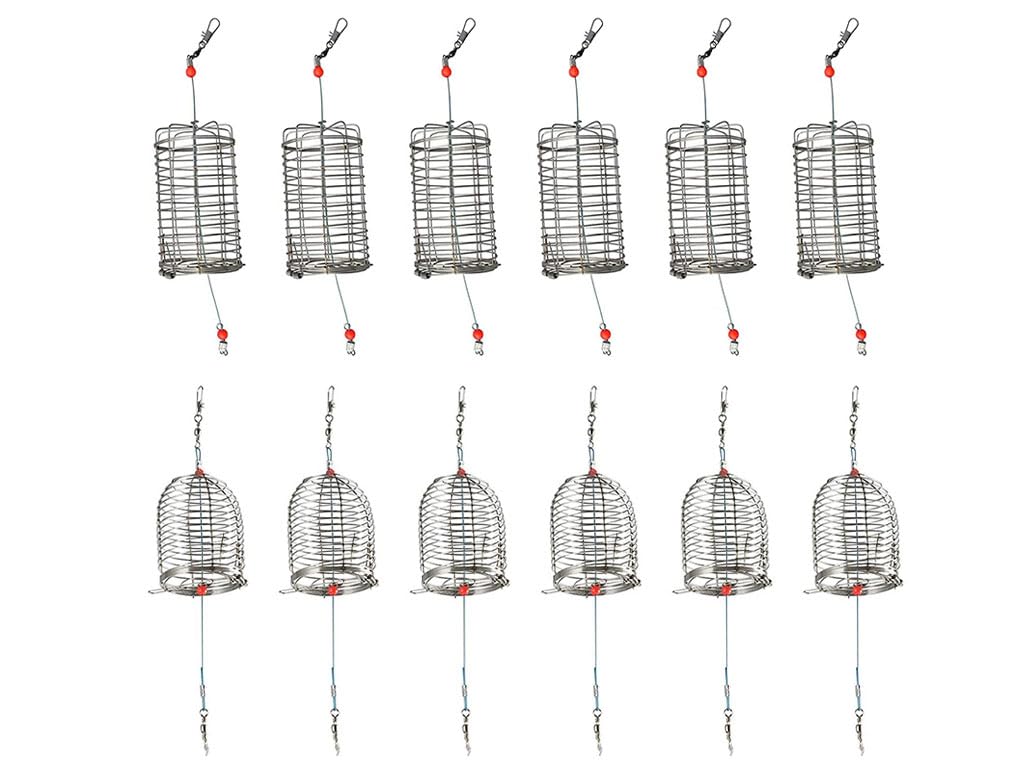 Kellegour 12 x Stainless Steel Fishing Baskets, Fishing Bait Cage, Stainless Steel Bait Cage for Catching Eels, Crabs, Fish, Small Fish and Lobsters