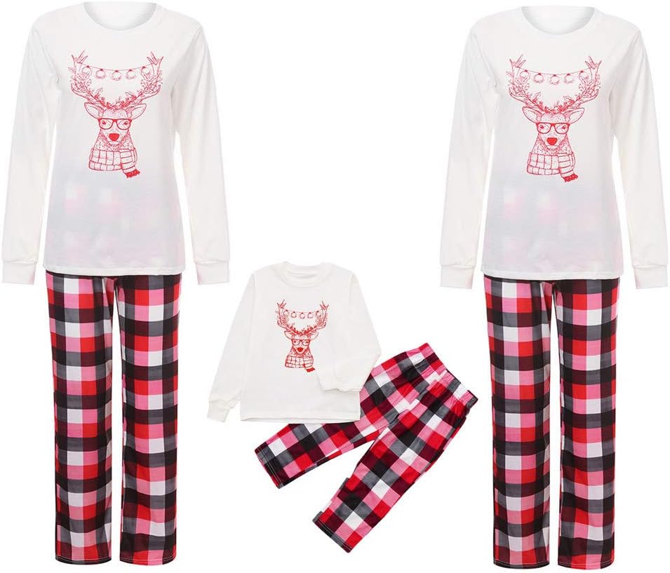 Family Matching Christmas Pajamas Set,LianMengMVP Santa Deer Tops Blouse Pants T Shirt Tops Sleepwear Outfits for Mom Dad Kids Outfits Set Nightwear