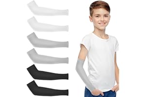 Bremorou Basketball Arm Sleeve Youth 3 Pairs Youth Compression Sleeve Volleyball Basketball Arm Sleeves Kids For Boys Girls Black White Gray