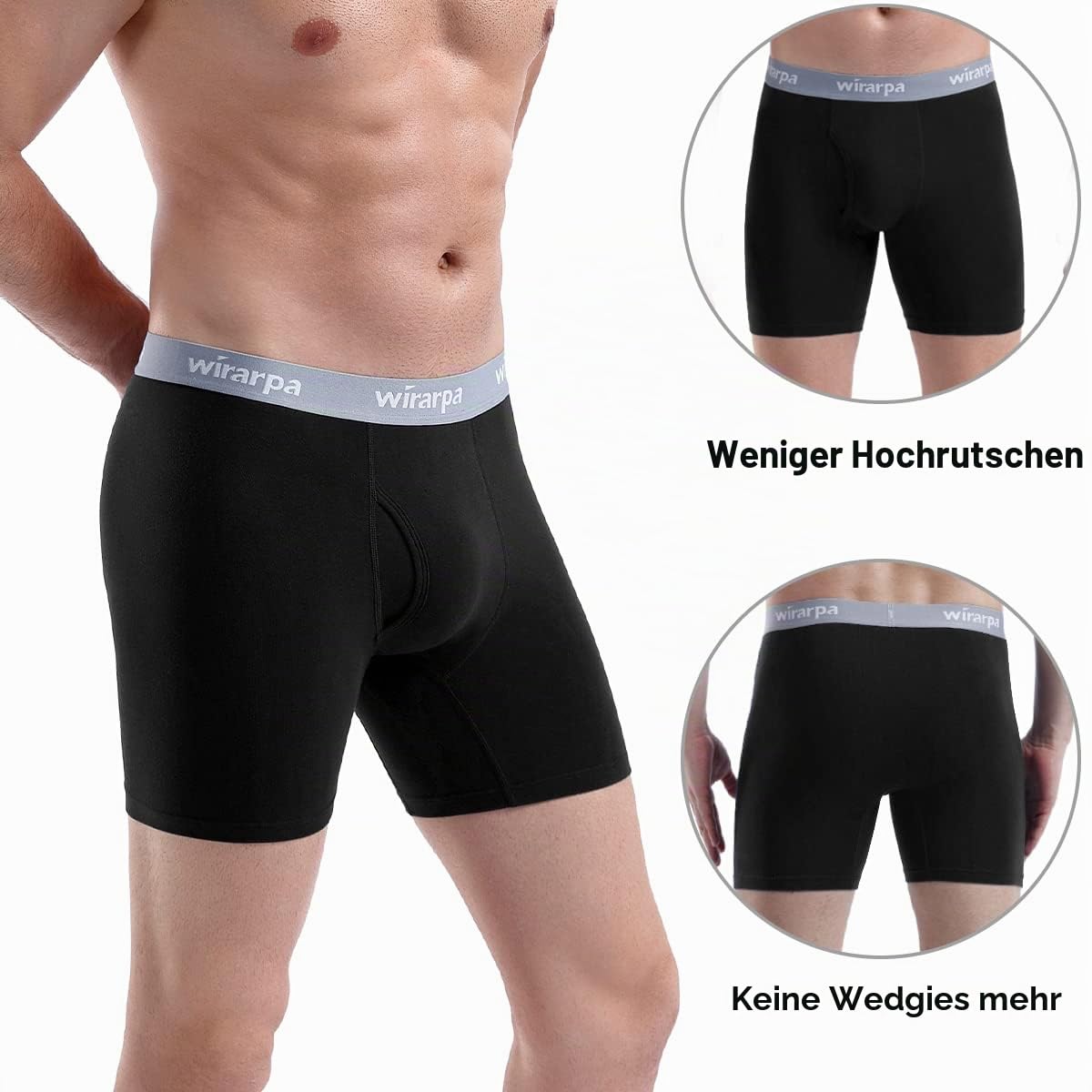 wirarpa Boxershorts Herren Baumwolle Männer Unterhosen Stretch Unterwäsche Men Boxer mit Eingriff ohne Etikett 4er Pack Schwarz Größe L 3