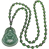 Laughing Buddha Pendant Necklace Green Black Imitation Jade Buddha Guanyin Crystal Beaded Rope Chain Gemstone Lucky Amulet Jewelry for Women Men