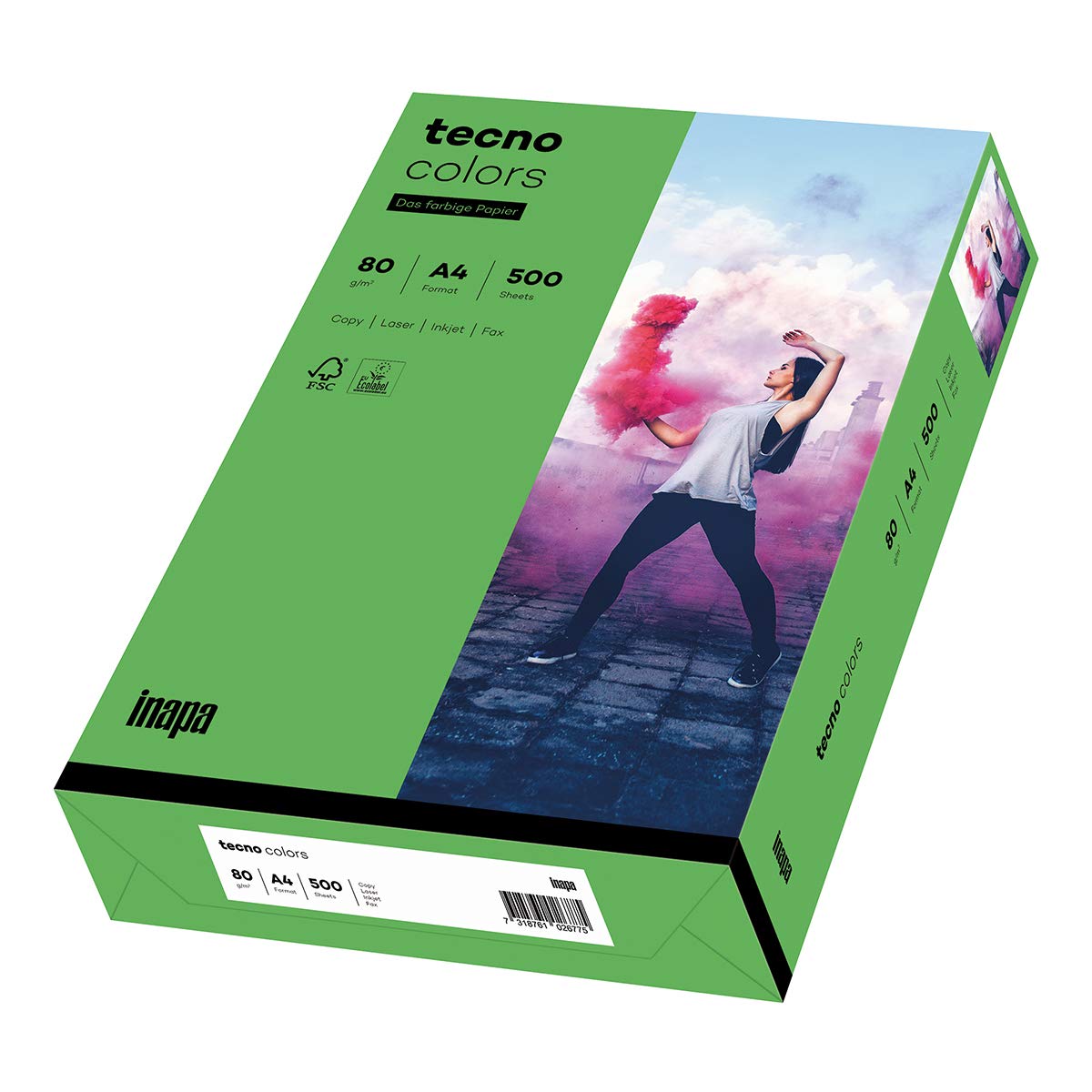 inapa Coloured Printer Paper Tecno Colours 80 g/m² A4 500 Sheets Intense Green