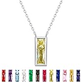SUNFEEL Birthstone Necklace for Women, S925 Sterling Silver Necklaces with Square Cubic Zirconia Gemstone Necklace Women's Jewelry Anniversary Birthday Gifts for Women Mom Wife Her