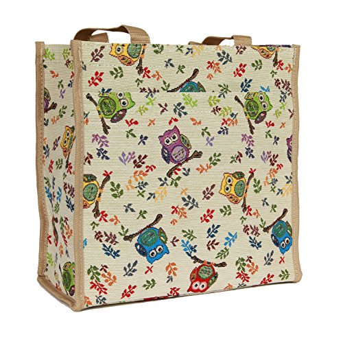 Signare Womens White Fashion Tapestry Shopper Bag Shoulder Bag Owl Design