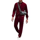 LecGee Mens 2 Piece Outfits Full Zip Velvet Long Sleeve Tracksuit Velour Casual Jogging Zipper Sweatsuit Set