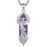 AEONSLOVE Dragon & Phoenix Necklace with Healing Crystal – Amethyst/Obsidian/Turquoise/Lapis Lazuli/Malachite/Clear Quartz/Rose Quartz/Carnelian Crystal Jewelry Gifts for Women Men