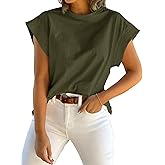 Tankaneo Womens Summer Cap Sleeve Tank Top Crew Neck Solid Casual Loose Fit Basic Tee Shirt