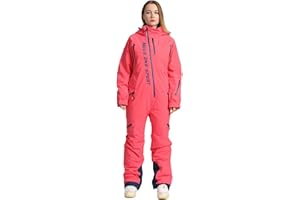 MOUS ONE Women One Pieces Ski Suits Waterproof Warm Insulated Ski Jumpsuit Removable Hood Snowsuit for Snow Sport