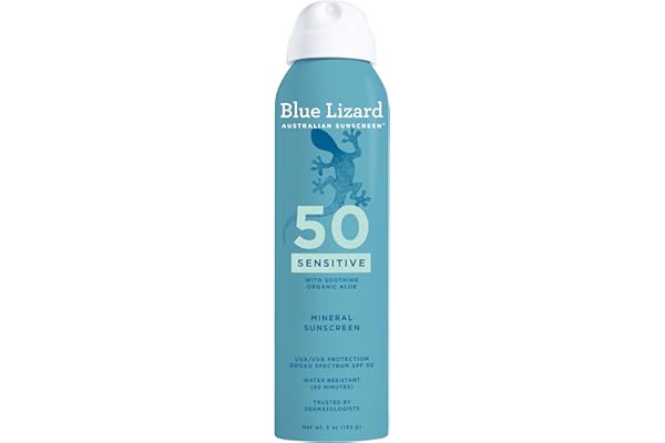 Blue Lizard Sensitive Mineral SPF 50 Spray, Dermatologist-Recommended Brand, Broad-Spectrum UVA/UVB Protection, Water-Resista