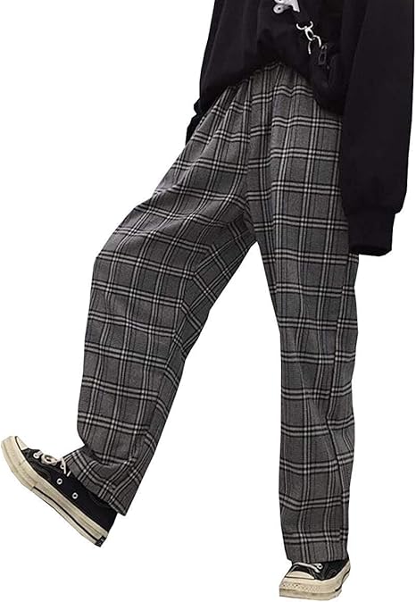 Amazon Dreambuilder ドリームビルダー メンズ ワイドパンツ チェック柄 ロングパンツ 春 秋 ファッション カジュアル ストレートパンツ 通学 原宿系 ゆったり 韓国風 男女兼用 ロングパンツ 通販