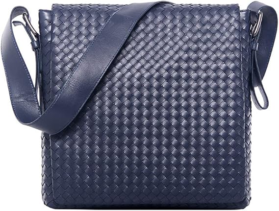 Amazon Whatna手作り編み込み 牛革 フラップ ショルダーバッグ メンズ メッセンジャーバッグ 横型 縦型 13インチipad Pro収納可 本 革 厚手 レザー ビジネスバッグ 小さい 斜めがけ バッグ 男性用 紳士用 黒 青 3854 青 3854 1 Whatna ショルダーバッグ