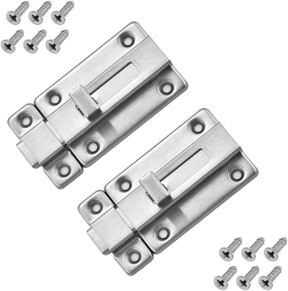 Transino Door Bolts 2 Pack Solid Stainless Steel Door Locks Security