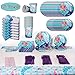 Mermaid Birthday Party Supplies Decorations Kit Favors - Serves 16 - Tablecloth, Plates, Napkins, Cups, Spoons, Knives, Straws, Invitation Cards, for Girl's Birthday and Baby Shower Decor - 113 Pcs