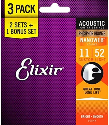 Elixir Phospher Bronze Acoustic Guitar Strings - Elixir Strings 16544 Phosphor Bronze Acoustic Guitar Strings With Nanoweb Coating Set Of 3 Pieces Amazon Co Uk Musical Instruments
