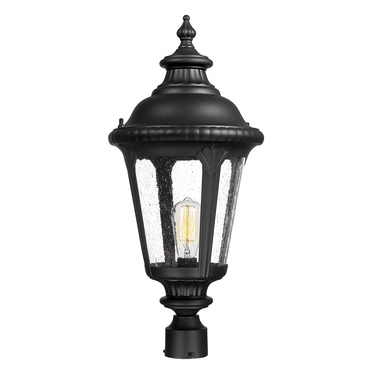 Photo 1 of zeyu Exterior Large Post Light Fixture, 25.6 Inch Outdoor Pole Lantern Light for Outside, Die-Cast Aluminum in Black Finish, Seeded Glass Shade, ZX54P BK