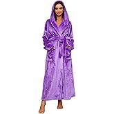 HEARTNICE Womens Long Hooded Plush Robe, Soft Thick Warm Fleece Bathrobe Full Length House Coat