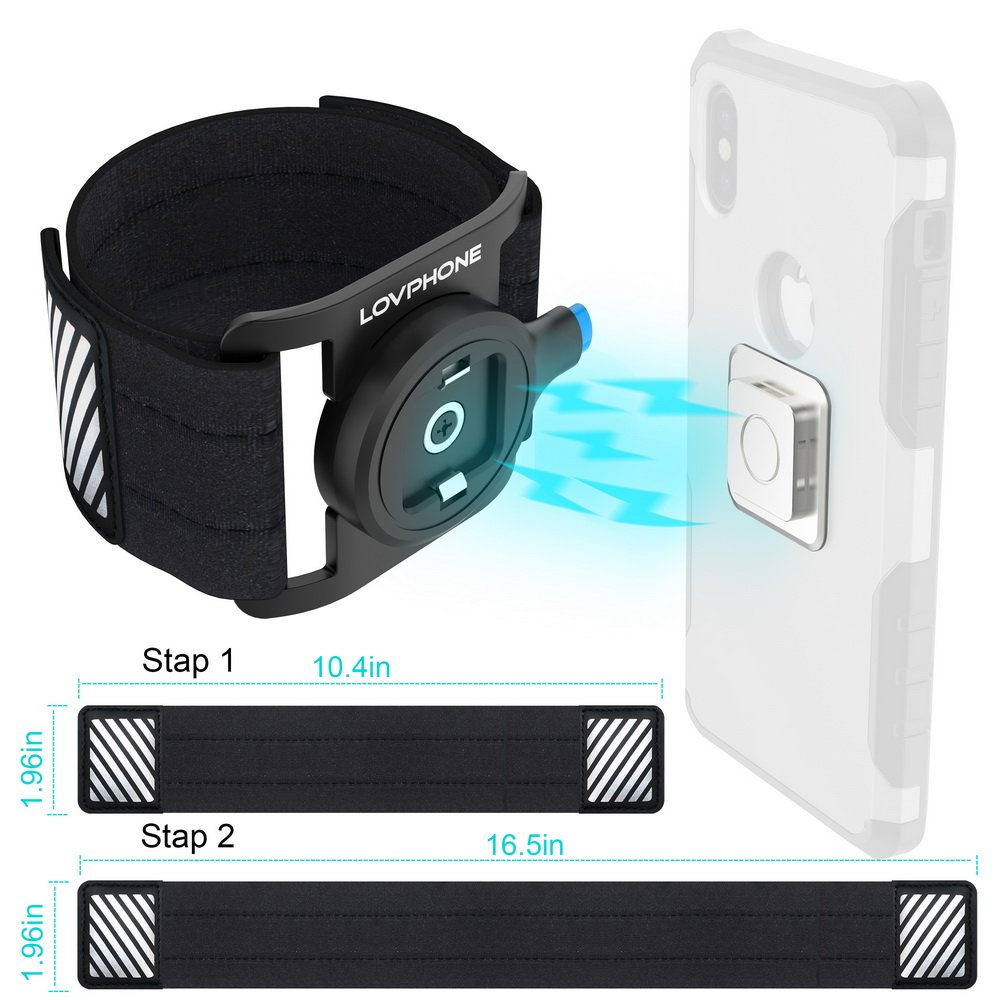 LOVPHONE Running Armband, Sport Exercise Armband with Magnetic Quick Installation and Two Size Adjustable Velcro Straps for iPhone X/8/8 Plus/7/7 Plus/6/6s, Samsung Note 8/S8/S7 Edge