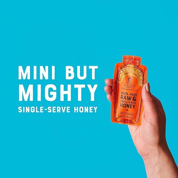 NATE’S HONEY MINIS – SINGLE-SERVE 100% PURE, RAW & UNFILTERED HONEY – 0.49OZ PACKETS, 20CT BOX
