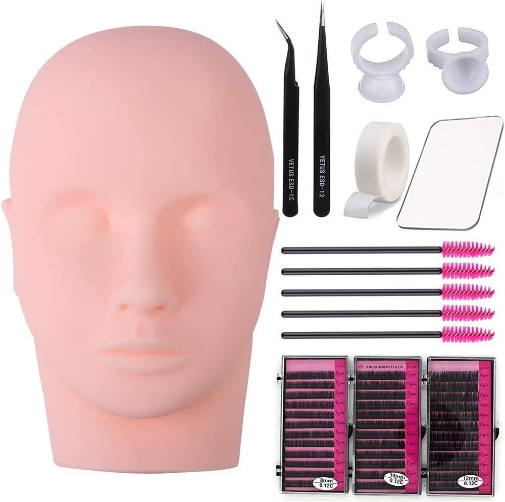 Mannequin Training Head False Eyelashes Extension Practice Eyelash Kit