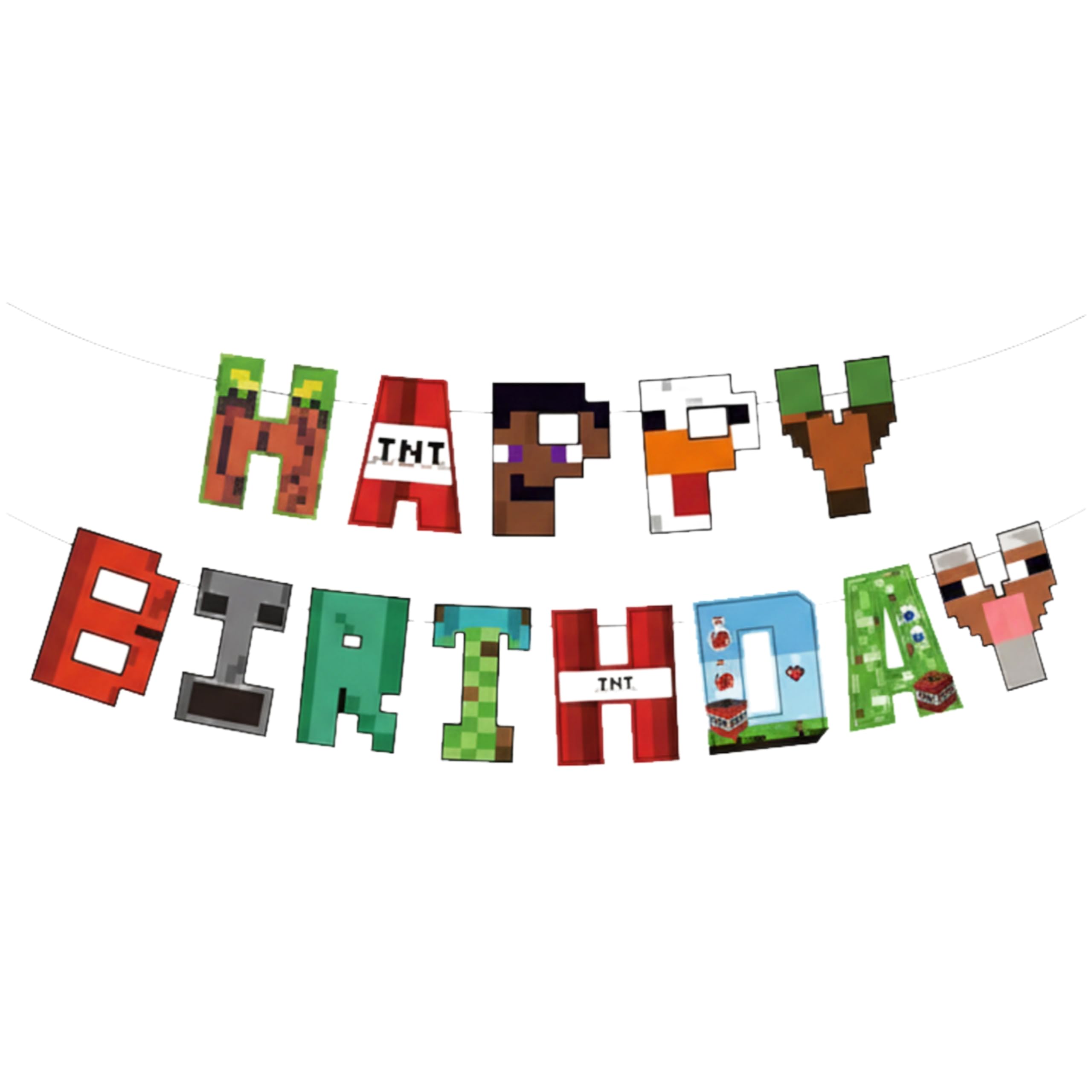 Pixel Happy Birthday Banner, Birthday Decoration Banner, Creative Themed Party Supplies, Decoration for Boys, Girls, and Party Atmosphere — image 1