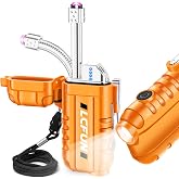 Electric Lighter USB Rechargeable Plasma Arc Lighter with Flashlight | Flexible Neck,Power Display,Type-C Charging,Windproof Waterproof Matches for Camping Hiking Hunting,Tactical Gifts for Men