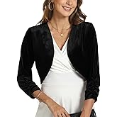 MINTLIMIT Velvet Shrug for Women's Ruched 3/4 Sleeve Open Front Cardigan Elegant Cocktail Party Cropped Bolero Jacket