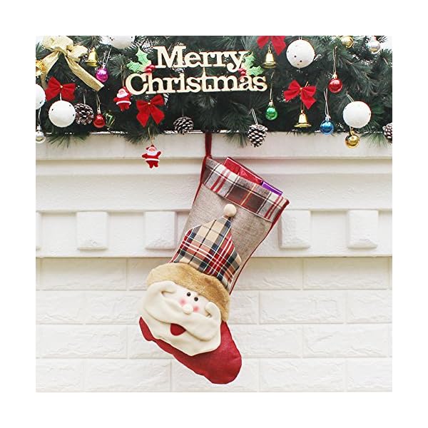 YAMUDA 3 Pcs New Year Christmas Stockings Socks Plaid Santa Claus Candy Gift Bag Xmas Tree Hanging Ornament Decoration - Image 6