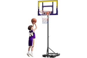 TONBUX Kids Basketball Hoop Outdoor, 3.5-7ft Stepless Adjustable Height, Portable Basketball Hoop for Kids in Backyard, Driveway and Indoor, Shatterproof PC Backboard