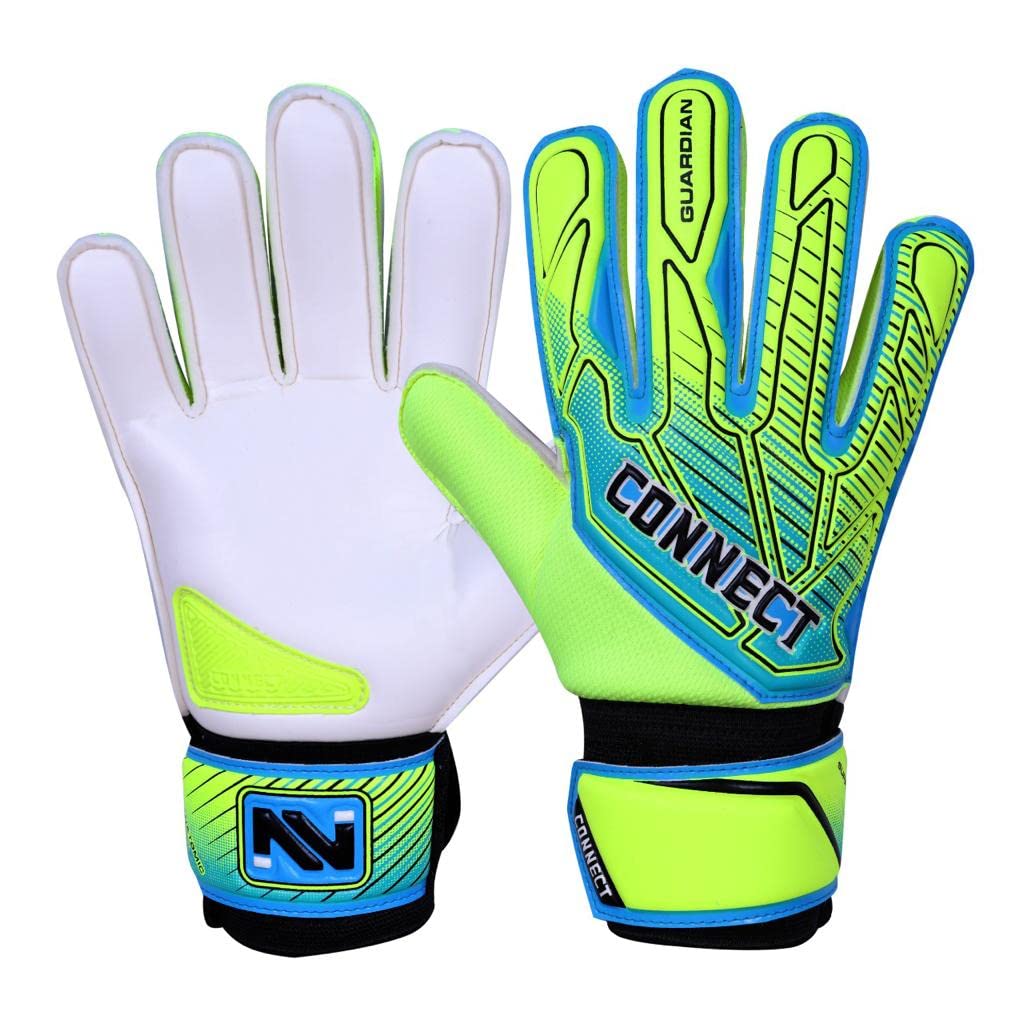 CONNECT Goalkeeping Gloves with 4mm Latex Finger Protection Super Grip Palm, Soccer Goalie Gloves for Boys, Kids, Children Youth Football Goalkeeper Gloves (Yellow, 9)