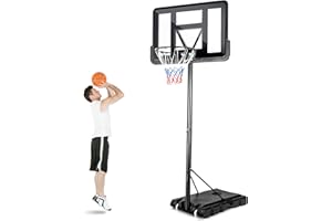 GYMAX Portable Basketball Hoop, 10FT Height Adjustable Basketball Goal with Ball Storage & Wheels, Outdoor Basketball Stand f
