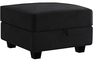 HONBAY Ottoman Module for Modular Sectional Sofa, Storage Ottoman Square Ottoman Bench for Living Room, Velvet Black