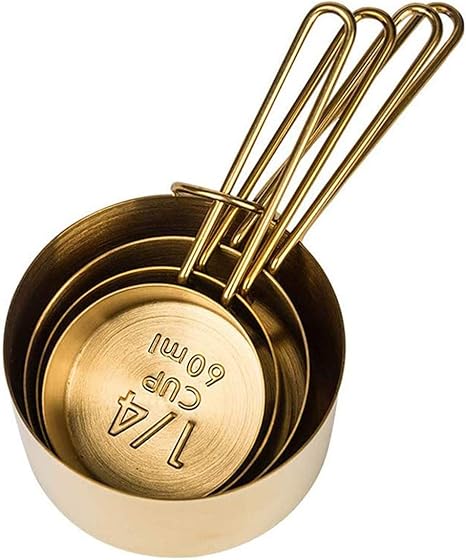 Amazon 4つのカップのセットと 銅とステンレス製のキッチン 60 Ml 80 Ml 125 Ml 250 Ml 4カップローズゴールドスプーンを測定します 金 計量カップ オンライン通販
