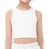 HASMES Girls Athletic Tank Tops Sleeveless Round Neck Basic Cute Dance Crop Tops for Kids 6-14Y